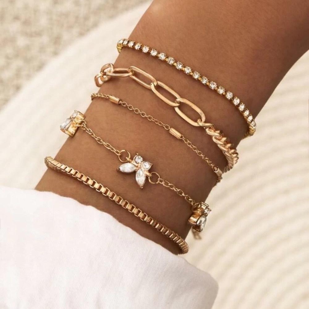 🦋5pc rhinestone butterfly chain bracelet set